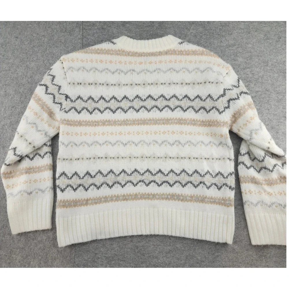 American‎ Eagle White Fair Isle Crewneck Knit Winter Sweater Womens Small